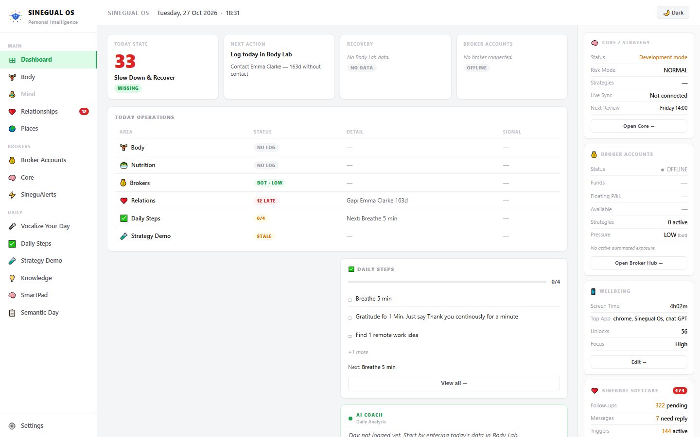 OS Lite daily dashboard