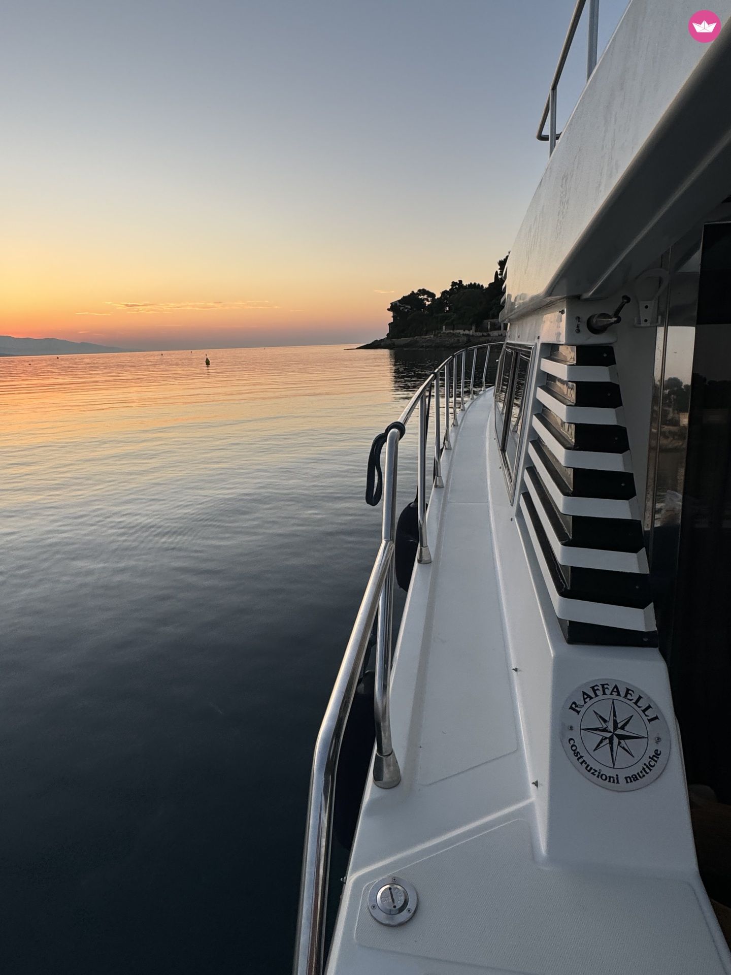 Sunset from the side deck of M/Y Gio